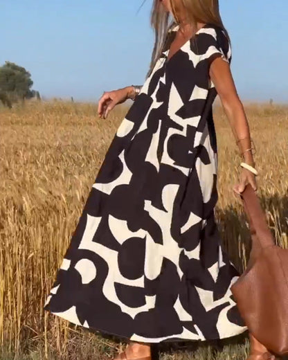 Dames Gedrukte Zomerjurk V-hals Elegant Comfort – Serina
