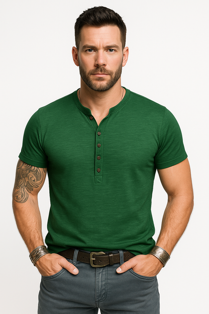 Henley shirt heren katoen vintage stijl zomer – Bas