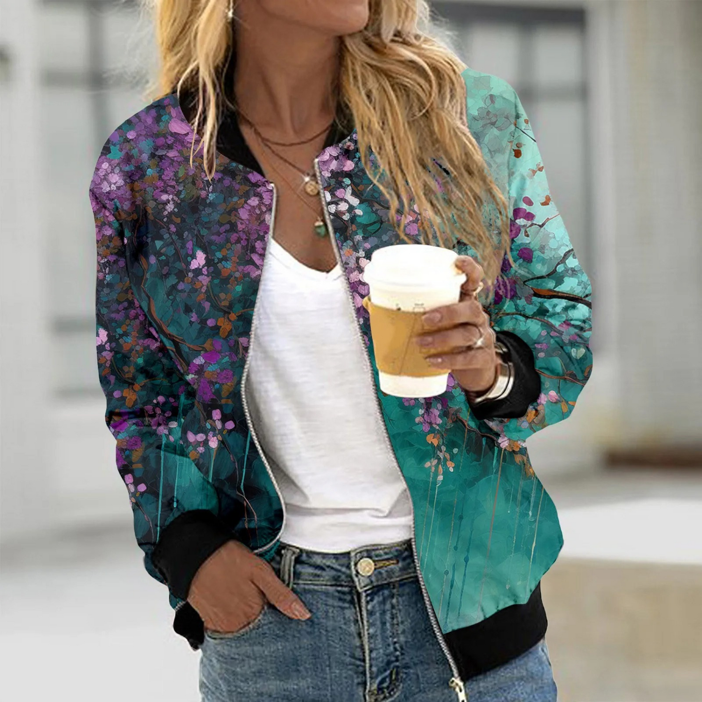 Bloemen zip-up jack voor dames – Elise