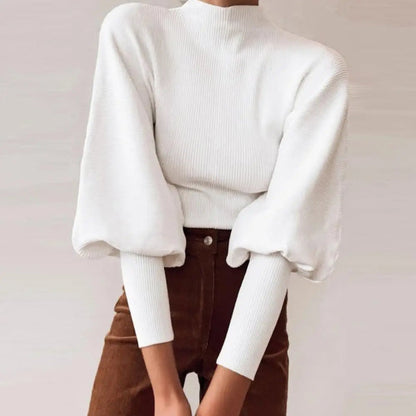 Elegante Lange Mouwen Puff Mouw Turtle Nek Sweater - Naia