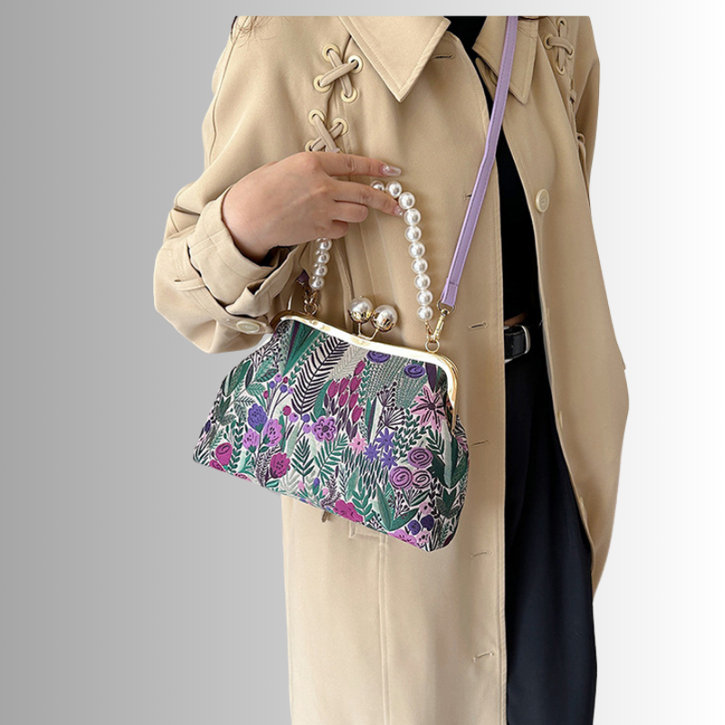 Bloemen clutch met parelketting voor dames – Alurelle