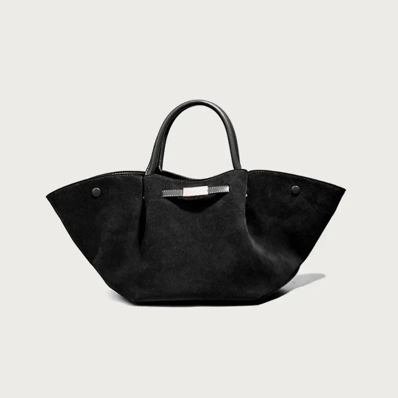 Suède tote bag met schouderriem en ruimte – Mondera