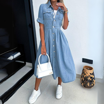 Denim midi-jurk voor dames met knoopsluiting – Ravela