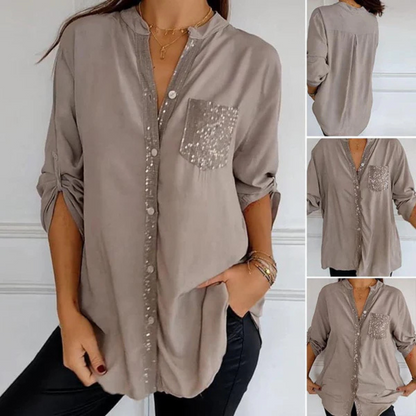 Lange mouwen damesblouse met glansdetail – Liora