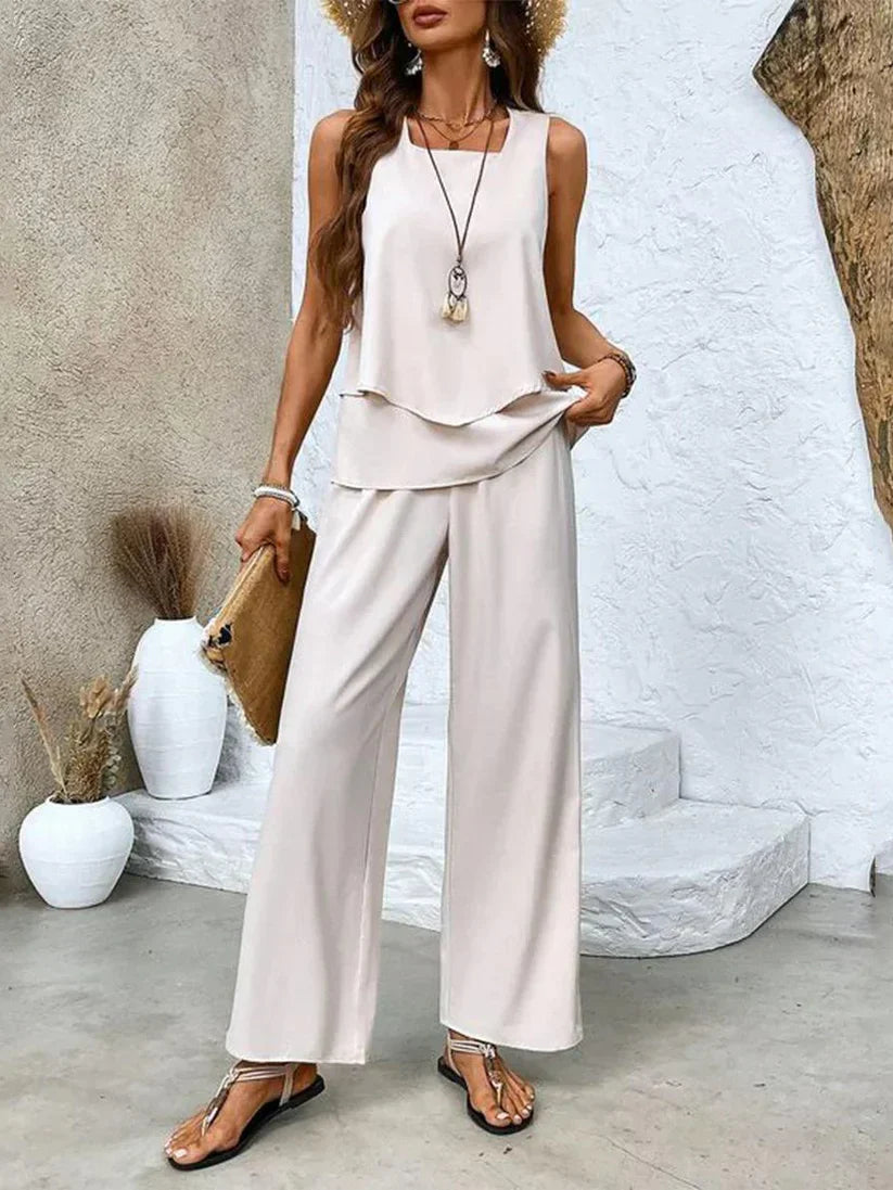 Zomerset met gelaagde top en wijde broek – Emma