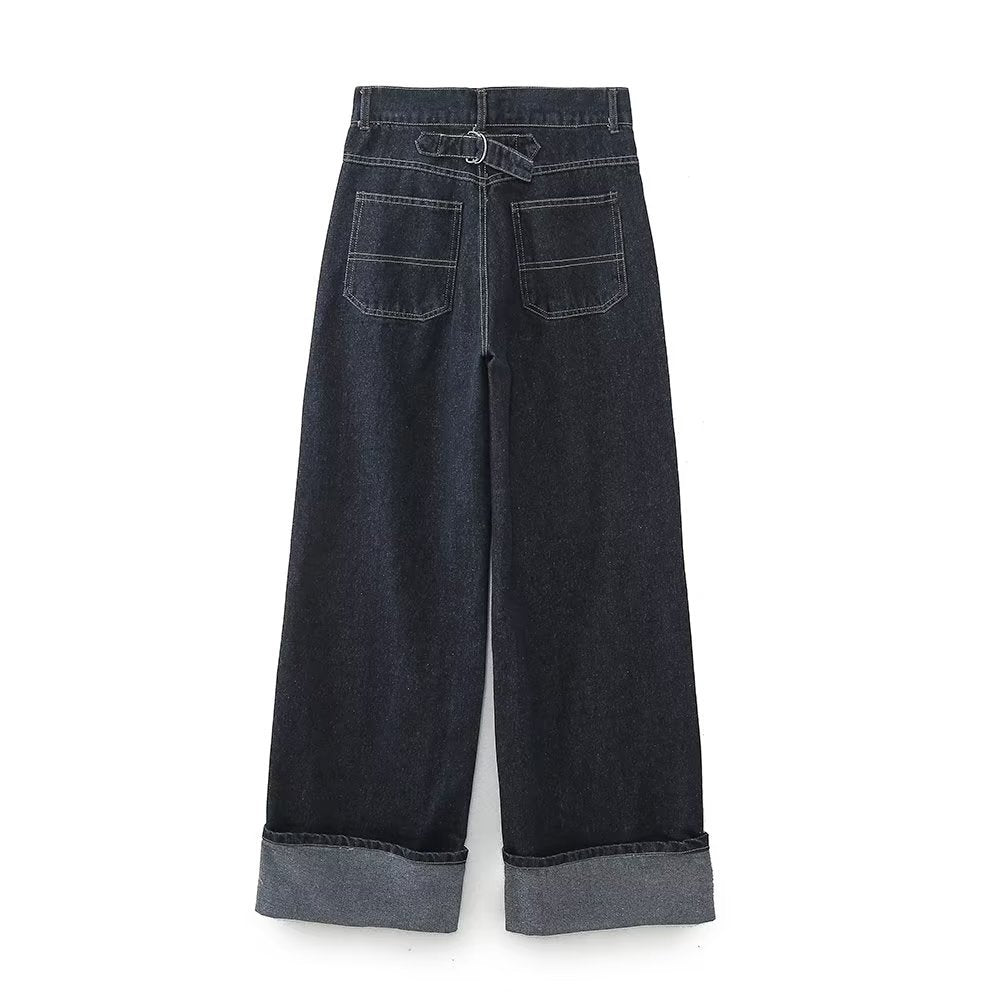 Denim set met cropped jasje en wide-leg jeans – Indy