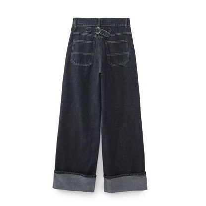 Denim set met cropped jasje en wide-leg jeans – Indy