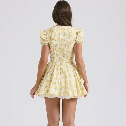 Vintage bloemen mini jurk met stretchkatoen dames – Lottie