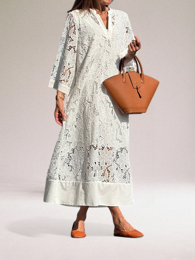 Lange dames jurk elegant kant vloeiend design – Beatra