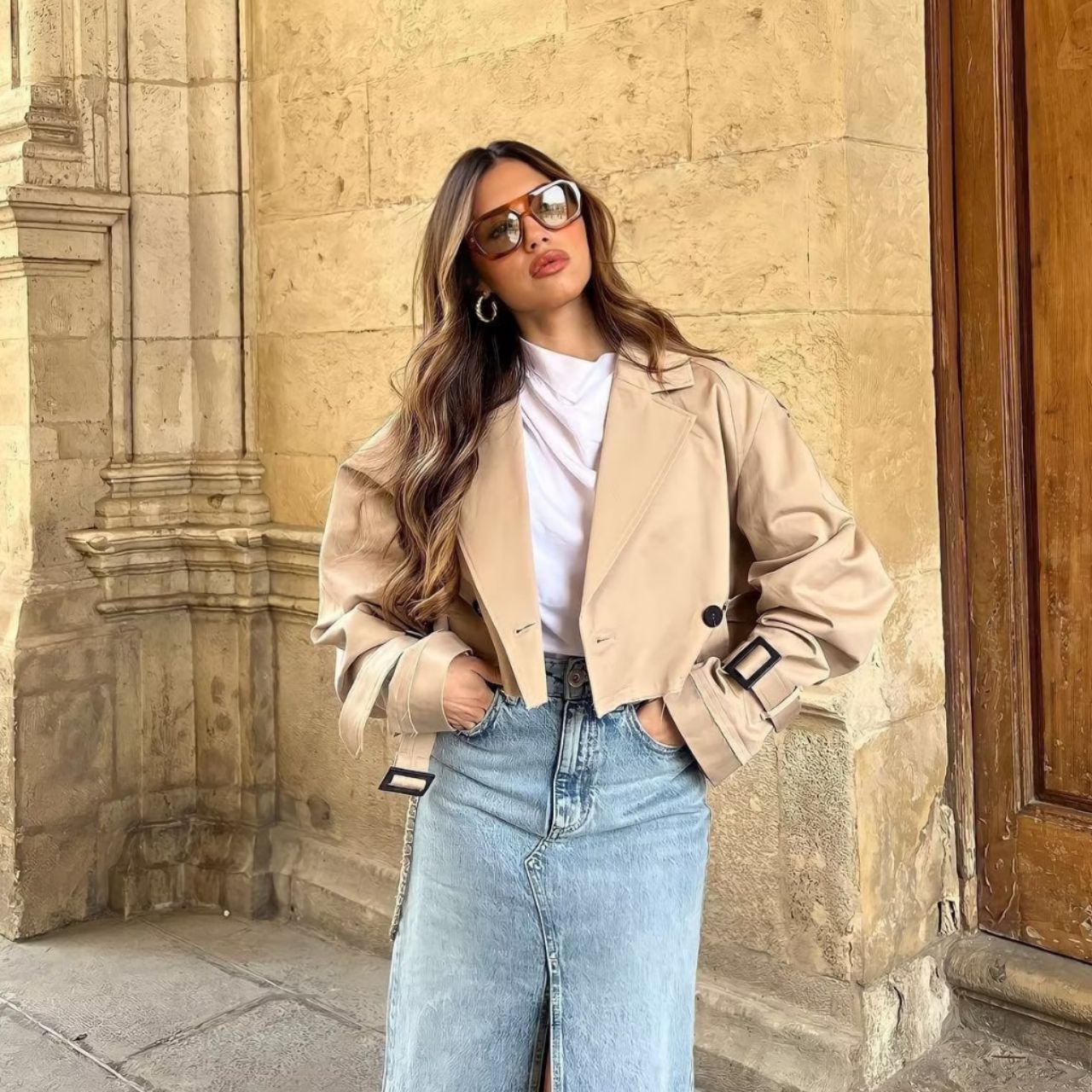 Korte trenchcoat voor dames in lichtgewicht stof – Eliza