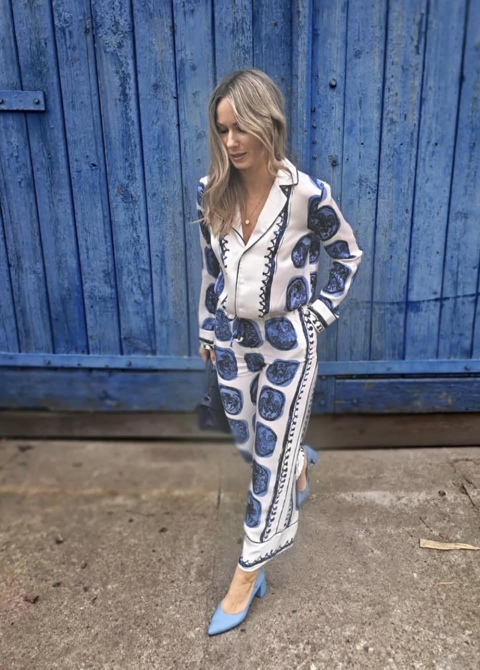 Blouse en broek set met Delfts blauwe print – Noor