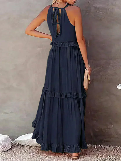 Maxi Halterjurk met Ruffles en Elegante Pasvorm – Sarah