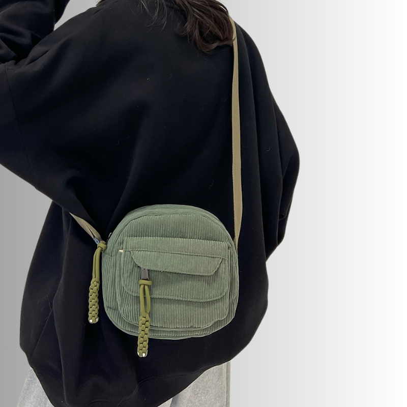 Corduroy crossbody tas met vakken en verstelbare band – Sorena