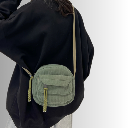 Corduroy crossbody tas met vakken en verstelbare band – Sorena
