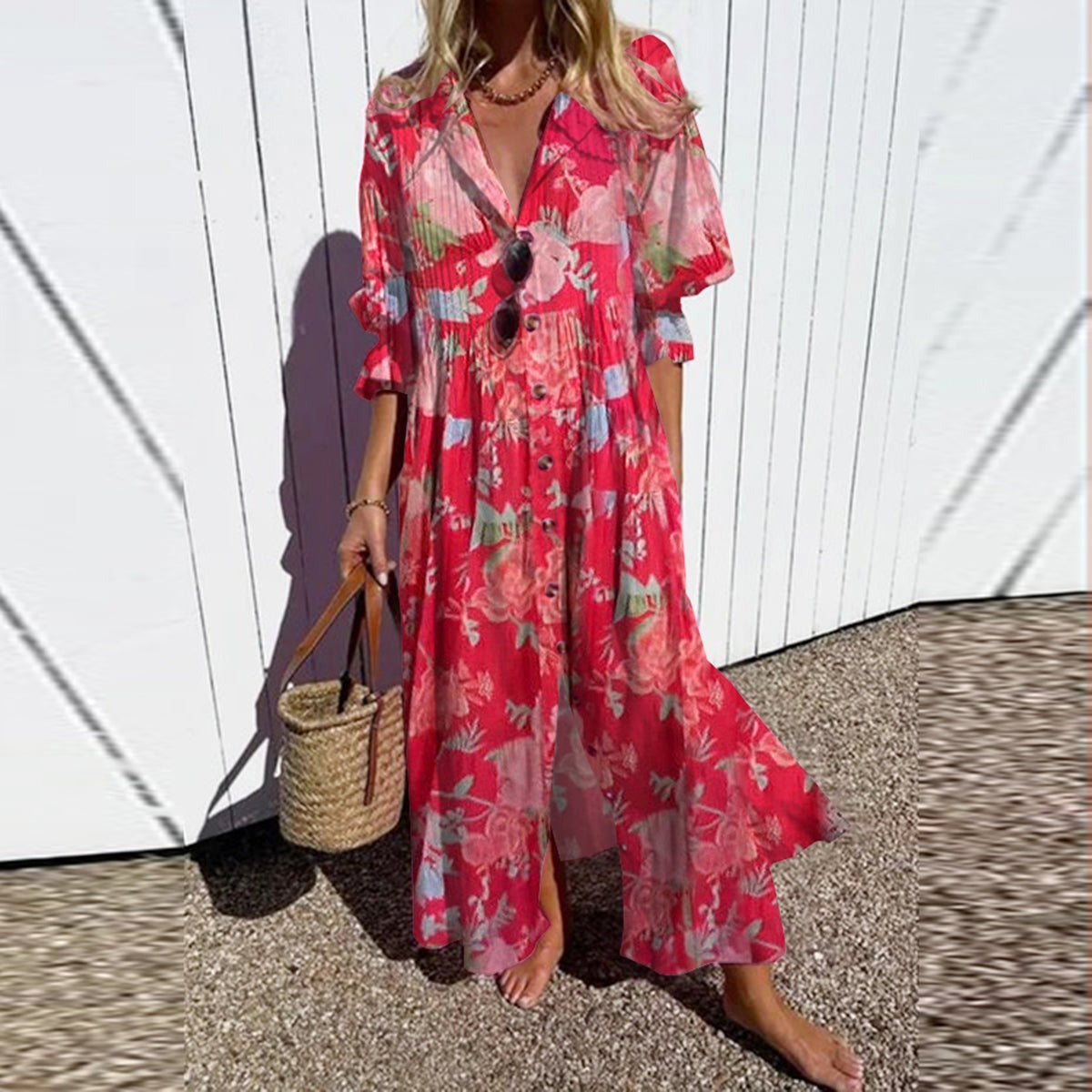Lange Bloemenjurk Dames Elegant Vloeiend Design – Yalina