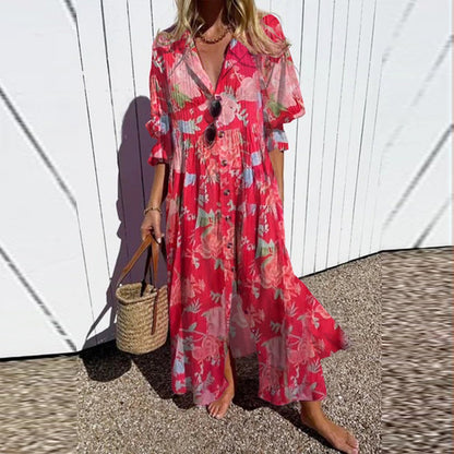 Lange Bloemenjurk Dames Elegant Vloeiend Design – Yalina