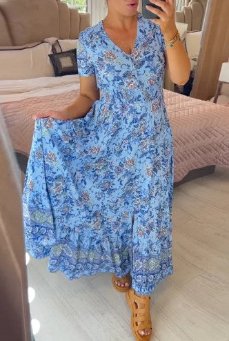 Maxi Bloemenjurk V-Hals Zomerlook Elegant – Yara