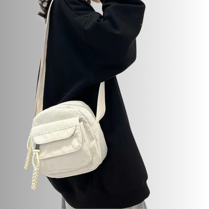 Corduroy crossbody tas met vakken en verstelbare band – Sorena