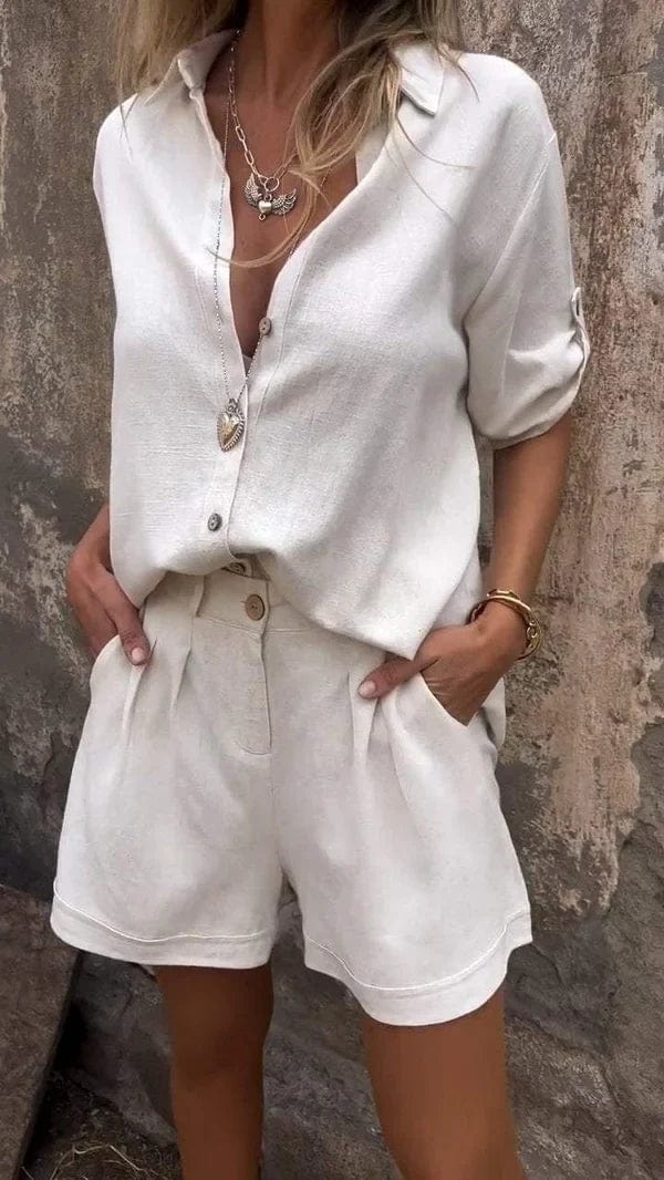 Linnen Katoenen Blouseset Dames Lente Zomer – Ferona