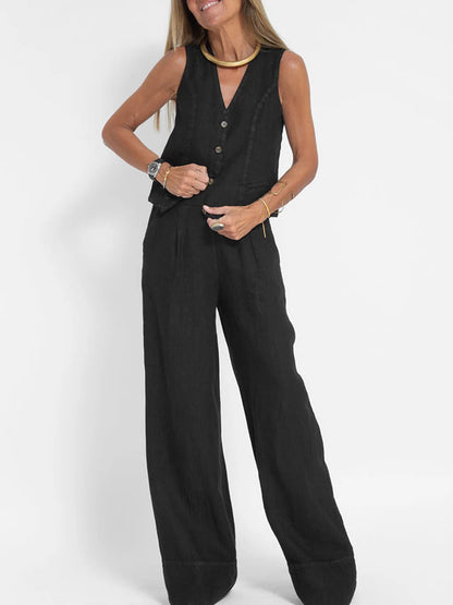 Twee-delige dames set vest en wijde broek – Ella