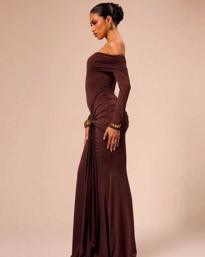 Off shoulder maxi jurk stretch en elegant dames – Celestia