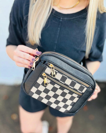 Canvas crossbody tas met schaakprint voor dames – Lureva