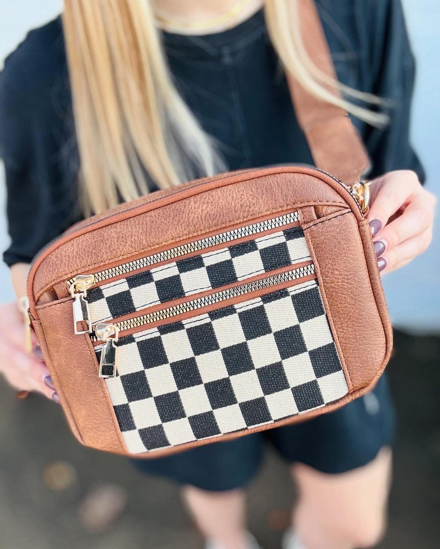 Canvas crossbody tas met schaakprint voor dames – Lureva