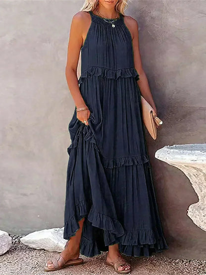 Maxi Halterjurk met Ruffles en Elegante Pasvorm – Sarah