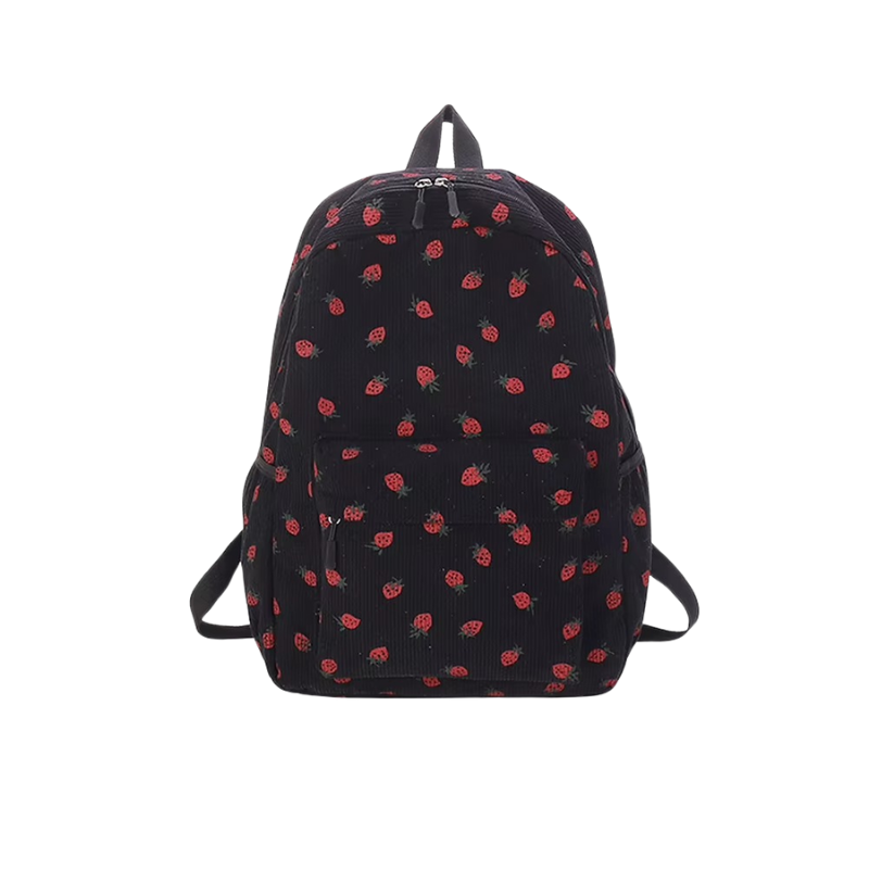 Corduroy rugzak met aardbeiprint en laptopvak – Frezana