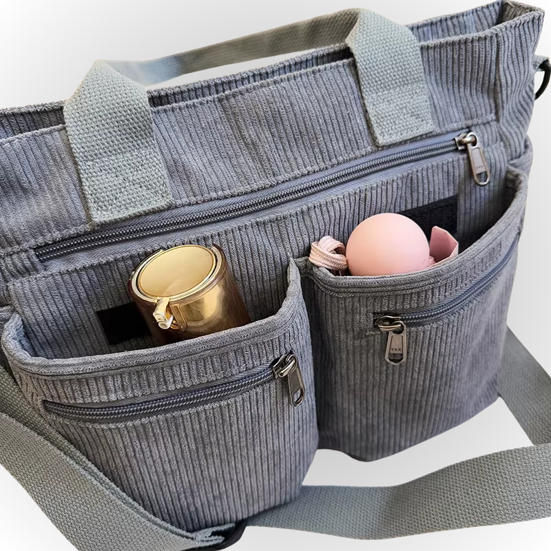 Corduroy schoudertas met laptopvak voor dames – Yulina