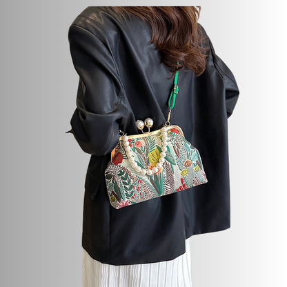 Bloemen clutch met parelketting voor dames – Alurelle