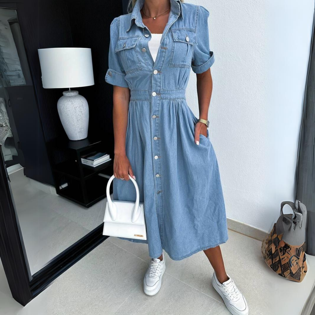 Denim midi-jurk voor dames met knoopsluiting – Ravela