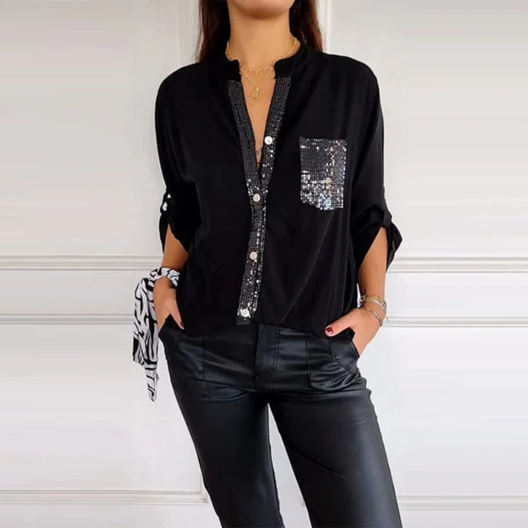 Lange mouwen damesblouse met glansdetail – Liora