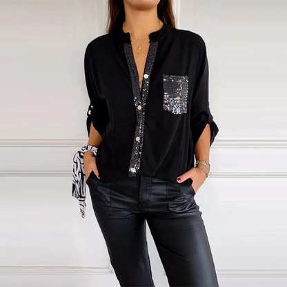 Lange mouwen damesblouse met glansdetail – Liora