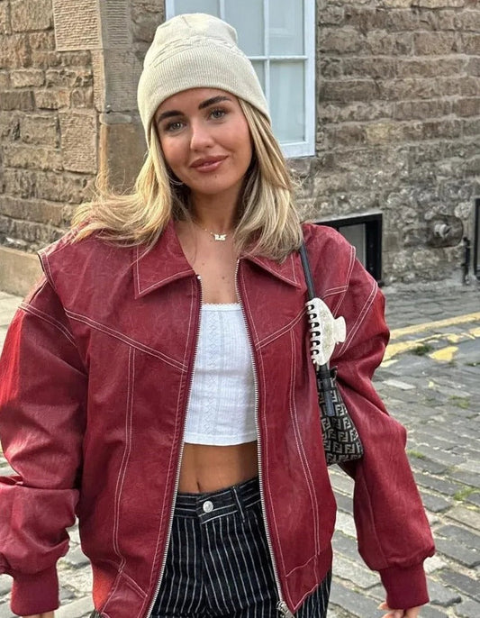 Oversized dames leren jas met edgy streetstyle look – Veraxa