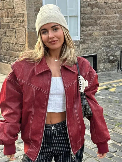 Oversized dames leren jas met edgy streetstyle look – Veraxa