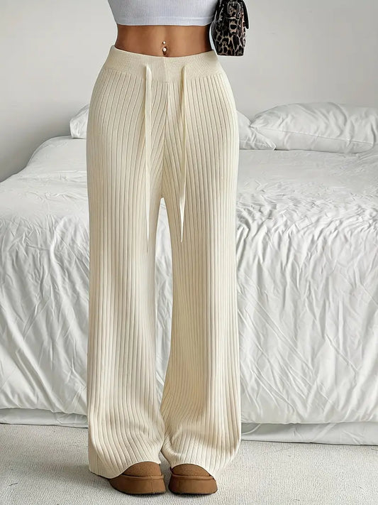 Casual gebreide damesbroek met taillekoord – Olivia