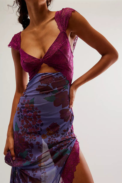 Midi dames zomerjurk met kant en luxe pasvorm – Aravelle