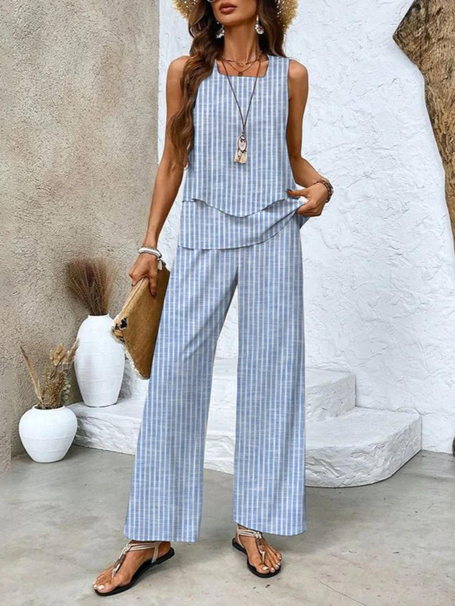 Zomerset met gelaagde top en wijde broek – Emma