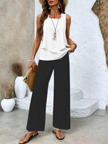 Zomerse Tweedelige Dames Set met Wijde Broek – Esther