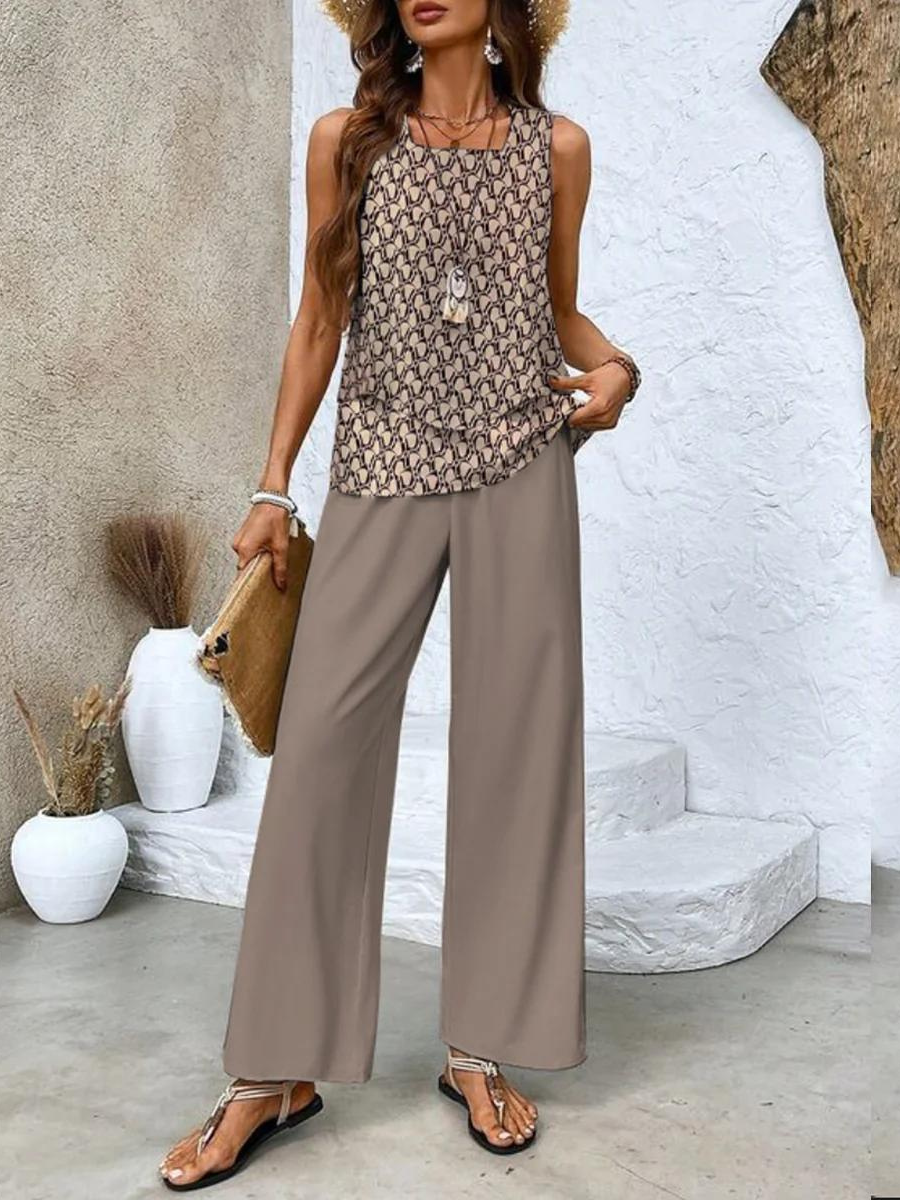 Zomerset met gelaagde top en wijde broek – Emma