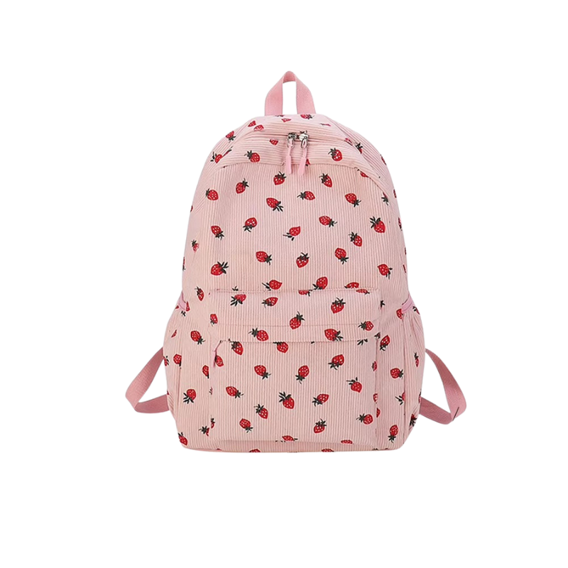 Corduroy rugzak met aardbeiprint en laptopvak – Frezana