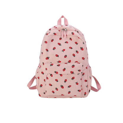 Corduroy rugzak met aardbeiprint en laptopvak – Frezana