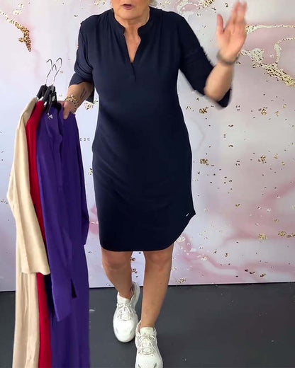 Dames jurk V-hals elegant ademend kreukvrij – Elvarine