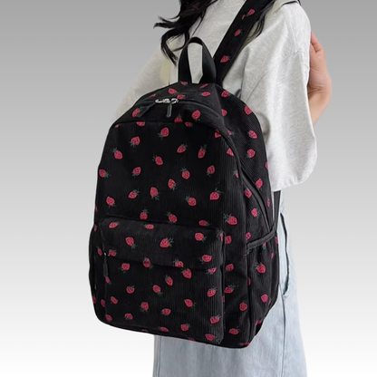 Corduroy rugzak met aardbeiprint en laptopvak – Frezana