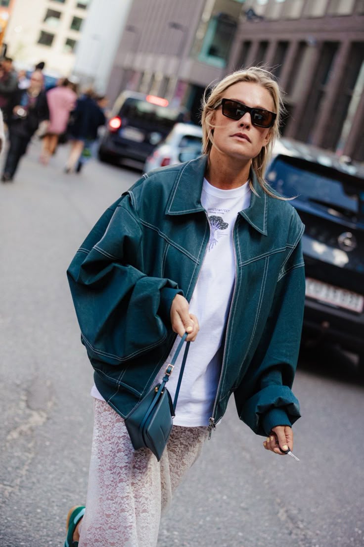 Oversized leren jas met stiksels en luxe afwerking – Varello