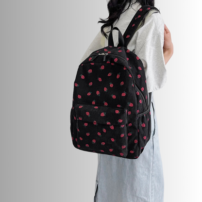 Corduroy rugzak met aardbeiprint en laptopvak – Frezana