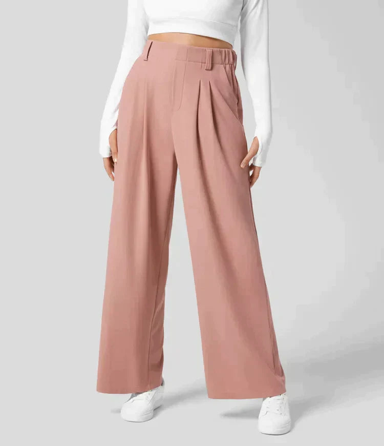 High-waist waffle broek met wide-leg pasvorm – Faye