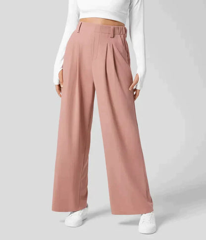 High-waist wide-leg broek met stretch en structuur – Olira