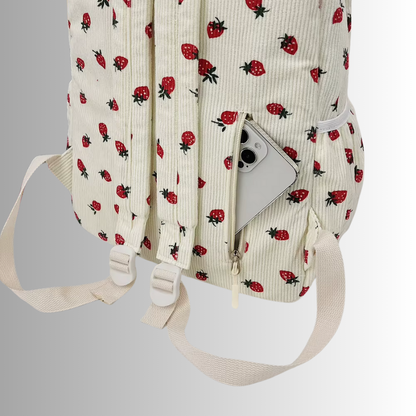 Corduroy rugzak met aardbeiprint en laptopvak – Frezana